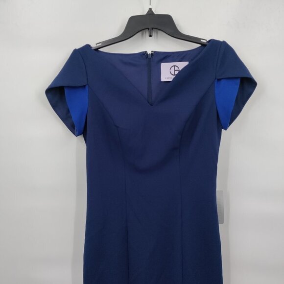 New JS Collections Tulip Sleeve V Neck Mini Structured Dress Size 2 Women Blue - Picture 6 of 16